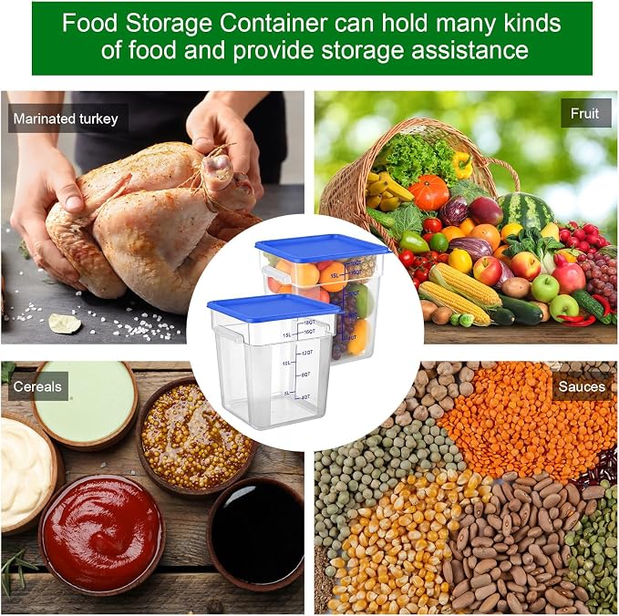 FoldTier 2 Pieces Square Food Storage Containers Polycarbonate Clear food Container with Lid Commercial Storage with Graduations for Commercial Kitchen Dough Marinating Meat(Blue,18 Qt)