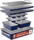 Bakken 8-Piece Stackable Bakeware Set - Ceramic Non-Stick Coating, Baking Sheets, Assorted Baking Pans, PTFE, PFOA & PFOS Free - Healthy Baking, Ergonomic Handles, Cooling Rack, Non-Toxic, Oven-Safe