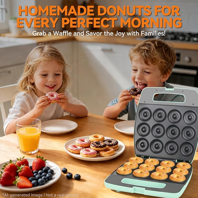 Baker's Friend Mini Donut Maker Machine, Bake 12 Mini Doughnuts, Maquina Para Hacer Donas, Perfect for Breakfast, Snacks, Desserts & More