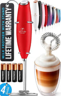 Zulay Kitchen Powerful Milk Frother Wand With 4 AA Duracell Batteries - Ultra Fast Handheld Drink Mixer - Electric Whisk Foam Maker for Coffee, Lattes, Cappuccino, Matcha & Creamer - Cardinal Red