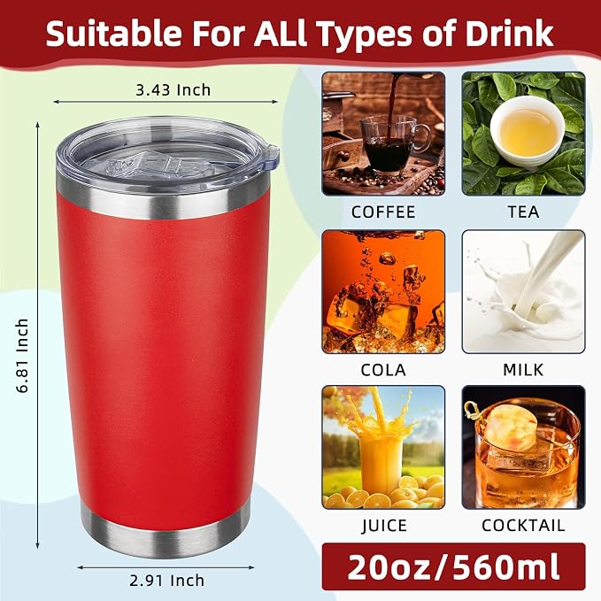 20oz Tumbler with Lid Stainless Steel Insulated Tumblers Travel Coffee Tumbler Bulk Double Wall Vacuum Insulated Water Cup Gifts for Christmas Women Men Her Him Home Office(Red, 4pack)