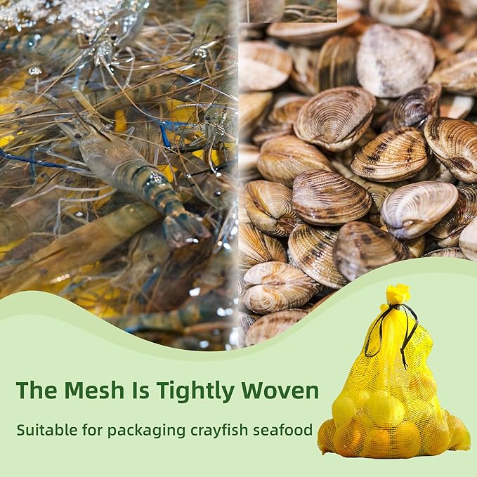 Mesh Firewood Bags 22"×24" 300 Per Pack Crawfish Sacks, Firewood Bags for Selling, Onion Bag Storage Potato Sacks Mesh Wood Bag Bulk, Yellow (Pack of 300)