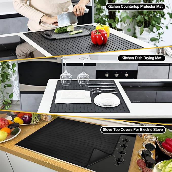 Cook's Aid Stove Top Cover for Electric Stove 20x28 Inch - Silicone Stove Mat for Glass Top Stove, Glass Cooktop Protector, Dish Mat Drying Kitchen Mat
