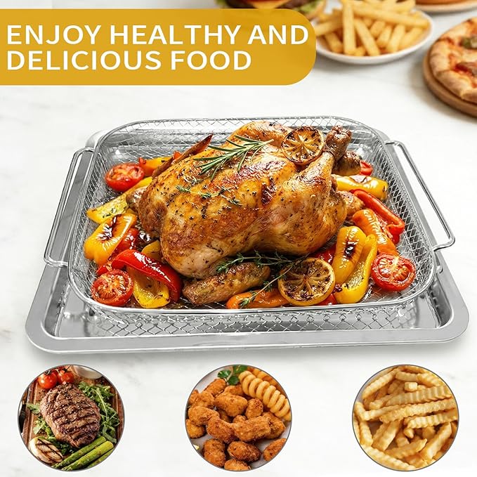 Air Fryer Accessories Set for Emeril Lagasse 26QT Extra Large, Stainless Steel Baking Pans with Nonstick Basket, 100 Parchment Papers & 2 Teflon Mats, Dishwasher safe