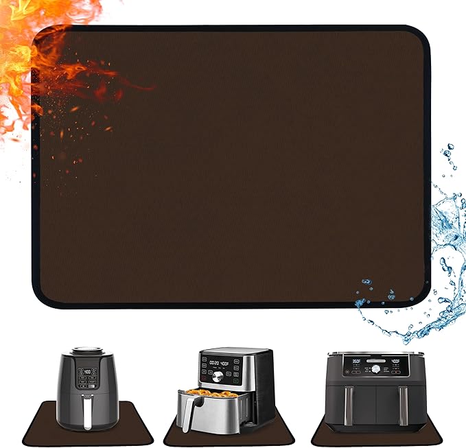 Heat Resistant Mat for Air Fryer, 16 x 24in Heat Resistant Mat for Countertop, Fireproof Silicone Countertop Protector Appliance Slider for Air Fryer, Coffee Maker, Toaster, Oven - Brown