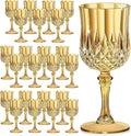 7OZ Plastic Wine Glasses, Reusable Vintage Goblets Unbreakable Drinking Glasses Crystal Water Cups Champagne for Wedding, Parties (24, Gold)