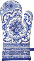 Maison d'Hermine Oven Gloves 100% Cotton Oven Mitt 7" x 13" with Loop Heat Resistant BBQ Cooking Gloves Baking Grilling Gifts for Mothers Day Spring/Summer (Pack of 1, Melodie Bleue)