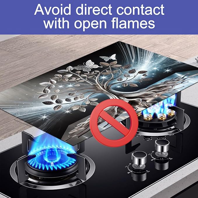 HOMETITUTE Tree Butterfly Stove Top Cover for Electric Stove Diatomite Dish Drying Mat Floral Embossed Kitchen Protector 28x20 Inch Heat Resistant Pad Coffee Station Mat