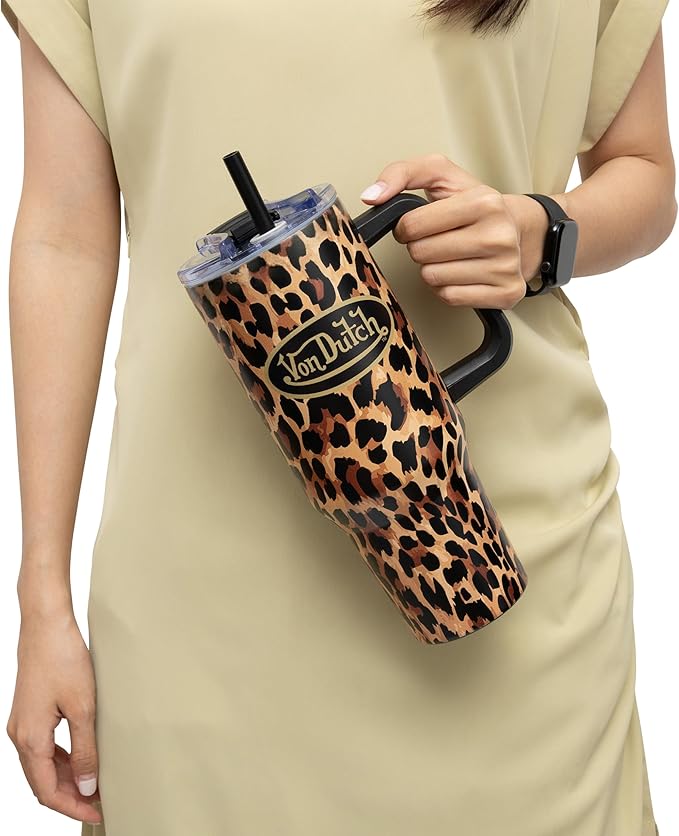 Von Dutch Leopard 40oz Double Walled Insulated Food Grade Stainless Steel Tumbler, BPA Free - 24 Hours Cold / 10 Hours Hot