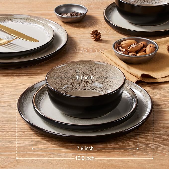 LIANYU Dinnerware Plates and Bowls for 8, 24 Piece Stoneware Dishes Set, Dishwasher and Microwave Safe Ceramic Dinning Ware Set, Include Dinner Salad Plates and Cereal Bowls, Tidal Khaki