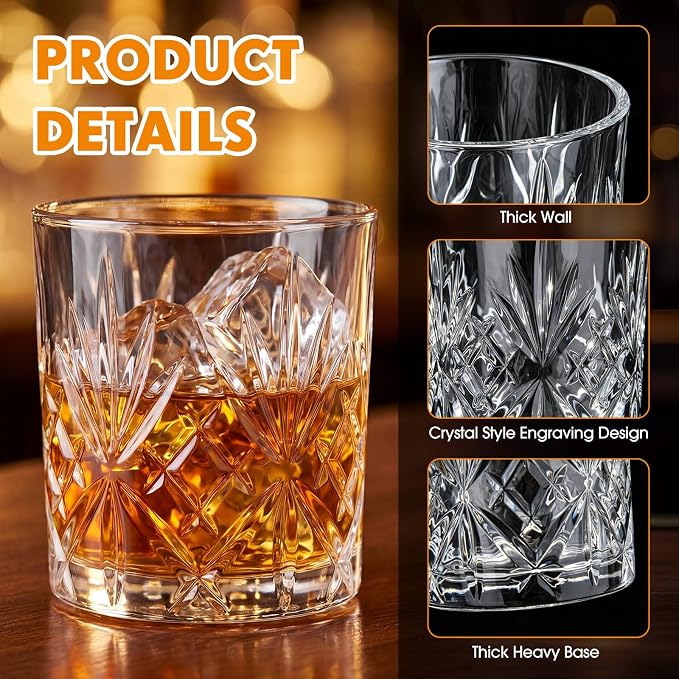 Whisky Drinking Glasses Set of 8, Mixed Glassware Set, 4 Pcs Crystal Whiskey Glasses 12 oz Highballs and 4 Piece 8 oz Cocktail Rocks Glass for Bourbon Scotch Liquor Cocktails Barware