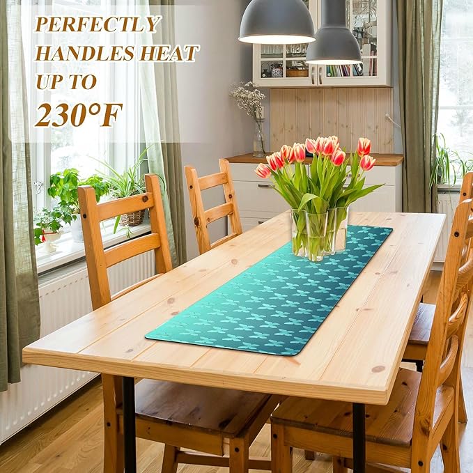 Trivet Table Runner 40 Inches Long Teal Blue Butterflies Heat Resistant Hot Pad Multi Purpose Mat for Hot Pots Pans Kitchen Countertops