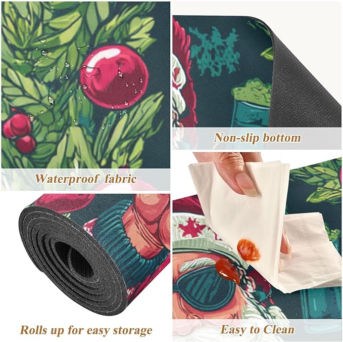 2-in-1 Table Runner Trivet for Hot Dishes Heat Resistant Hot Plate Mat Pad 39x12 Inch Waterproof Table Protector Trivets for Countertop Decorative Christmas Santa Claus Red Green