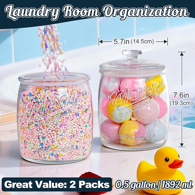2 Pack Cookie Jar, Half Gallon Glass Jar with Airtight Lids for Cookies, Candy, Flour, Dog Treats, Coffee, Laundry Room Storage & Pantry, Wide Mouth Mason Jar for Sourdough Starter