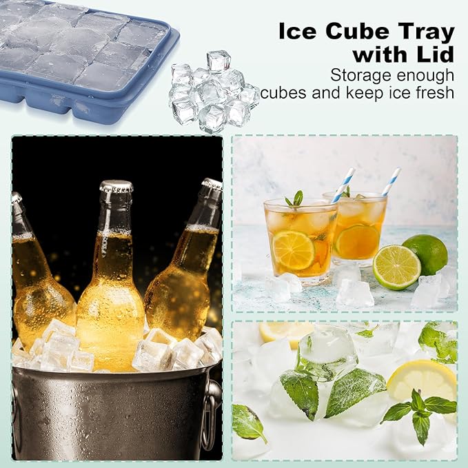 6-Pack Silicone Ice Cube Trays with Lids – Easy Release, Stackable Freezer Ice Molds for Whiskey, Cocktails, Food (Snow Gray, Bamboo Green, Dark Blue)