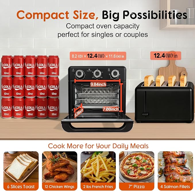 10QT Air Fryer Toaster Oven Combo, 3-Layer Cooking Air Fryer Oven with Visible Window, Countertop Airfryers with 5 in 1 Functions, Cooks 6 Toast slices at once, Compact capacity for small kitchen