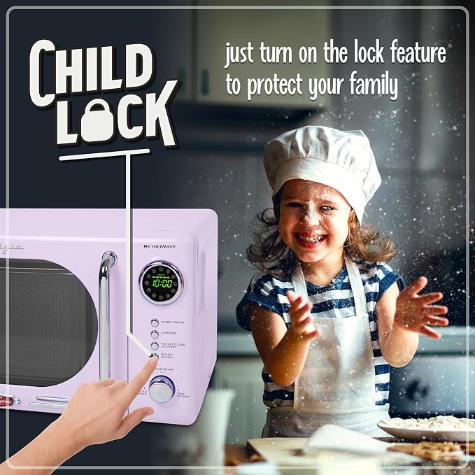 Nostalgia Countertop Microwave Oven with Easy Clean Interior- Retro Microwave with LED Display & Child Lock- Compact 0.7 Cu Ft Oven With 12 Pre-Programmed Settings for any kitchen- 700-Watts- Lavender