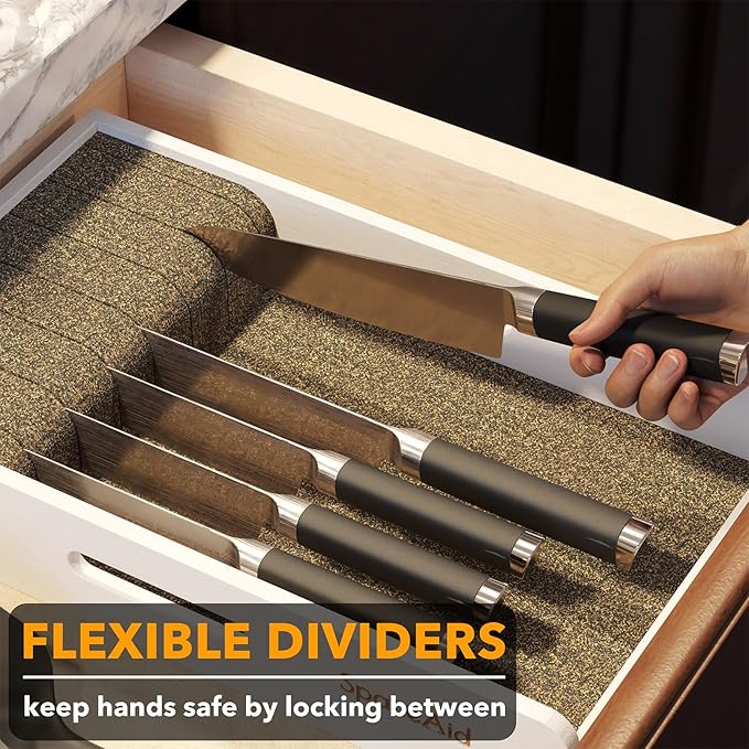 SpaceAid Knife Drawer Organizer 9 inches Wide Bamboo Insert Dock, Kitchen Steak Knives Holder Organizers Block for Drawer in Storage Organization (Medium, White)