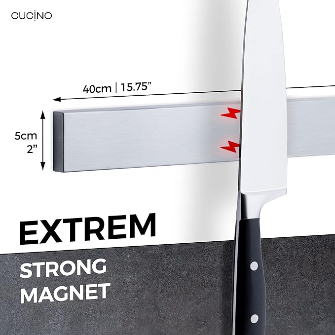 Cucino Refrigerator Magnetic Knife Strip - Steel Magnetic Knife Holder for Refrigerator