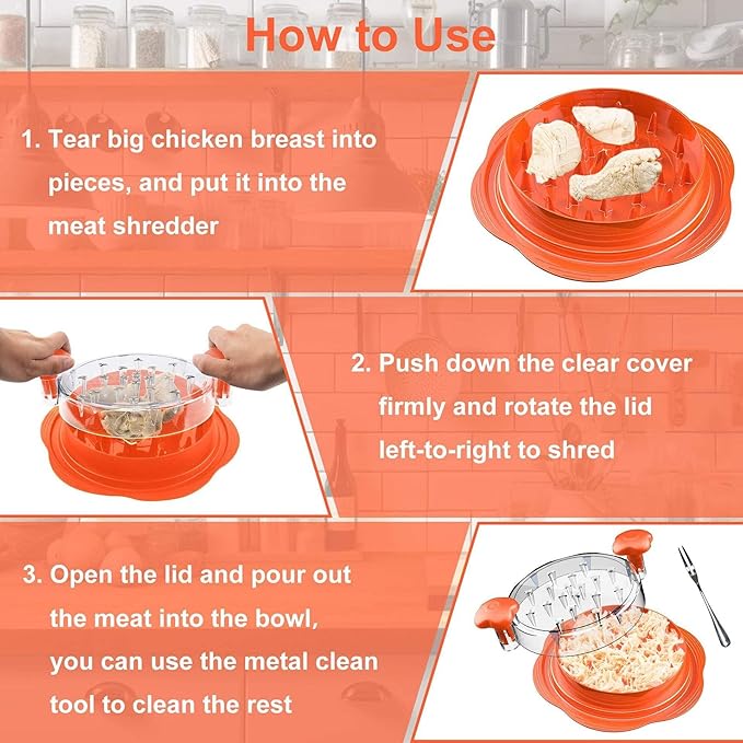 Premium Manual Food Shredder, Chicken Crusher Tool, Large Standard Size, PowerPull Chicken Grinder, Pork & Beef, KitchenPro Chicken Shredder Tool (Red)