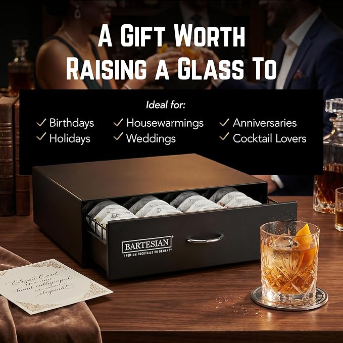 Bartesian Carbon Steel Cocktail Capsule Drawer - Black Storage Organizer Holds Up to 36 Bartesian Capsules - Space Saving Under Cocktail Machine Design for Home Bar & Countertop Organization