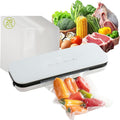 THETCHRY Vacuum Sealer For Food,6-In-1 Food Sealer Machine with 20 Large Vacuum Bags,Built-In Water Tank&Cutter,Powerful Low- Noise Food Saver with Glass Touch Screen,White
