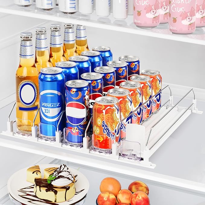 Drink Organizer for Fridge, Automatic Pusher Drink Dispenser for Refrigerator, Soda Can Organizer for Beer Beverage Holds up to 25-5Row (15.3" D x 16.54" W)