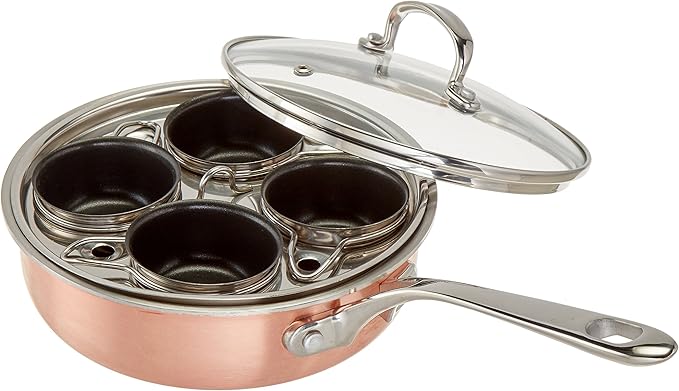4 Cup Stainless Steel Tri-Ply Professional Egg Poacher W/Nonstick Egg Cups for Perfectly Poached Eggs Brunch and Breakfast