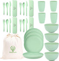 ECOSTAR Wheat Straw Dinnerware Sets Unbreakable Plates Bowls and Cups Reusable Utensils Dishwasher Microwave Safe Bowls and Plates Sets (Green)