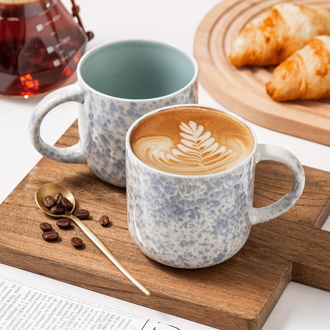 MONITO 12 OZ Coffee Mugs Set of 4, Ceramic Coffee Mugs,Modern Coffee Mugs Set with handle for Tea/Latte/Cappuccino/Milk/Cocoa. (BLUE, 4 Count（Pack of 1)