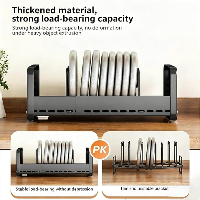 Pots and Pans Organizer Under Cabinet, Expandable 15.4"-24.8" Adjustable Pot and Pan Rack, Heavy Duty Pot Lid Organizer with Removable Drip Tray for Kitchen Cabinets, Countertops