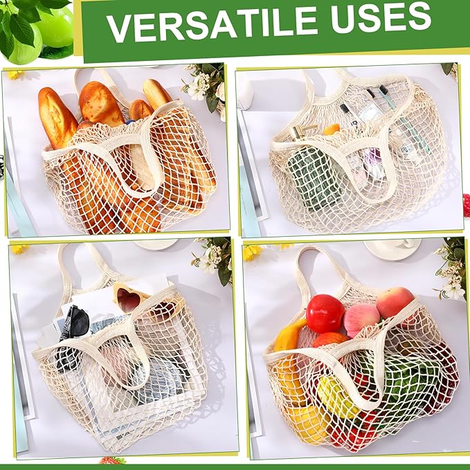 Paterr 36 Pack Cotton Mesh Produce Bags Bulk Reusable Market Bag Washable Net Grocery Purse String Shopping Tote Beach Organizer for Vegetable Fruit Picnic Food Storage (Short Handle,Beige)
