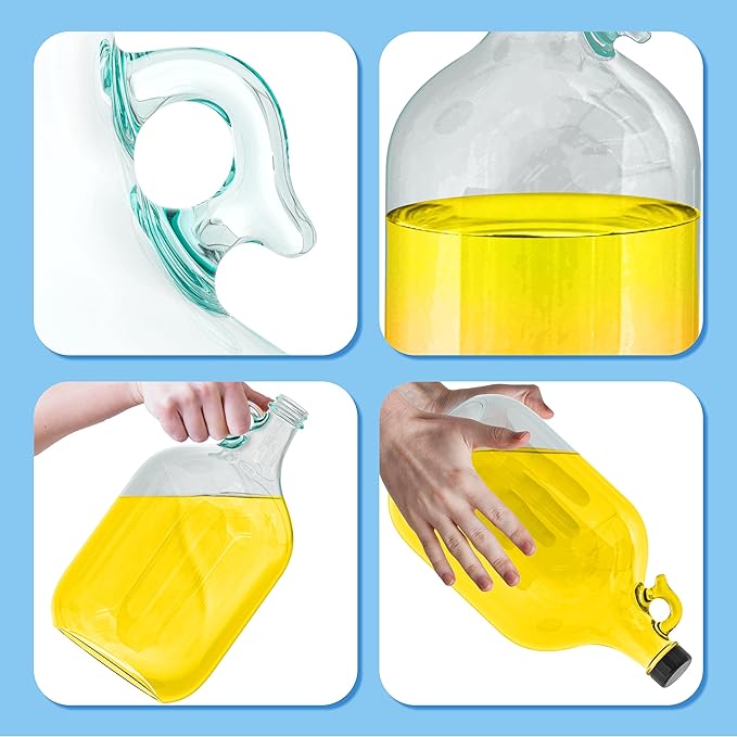 Skywin 1 Gallon Glass Jar with Lid, Clear Glass Gallon Jug for Brewing, Fermentation, Beverage Storage & Bulk Liquids, Airtight 38mm Screw Cap, Food Safe, Reusable Glass Jug with Carry Handle