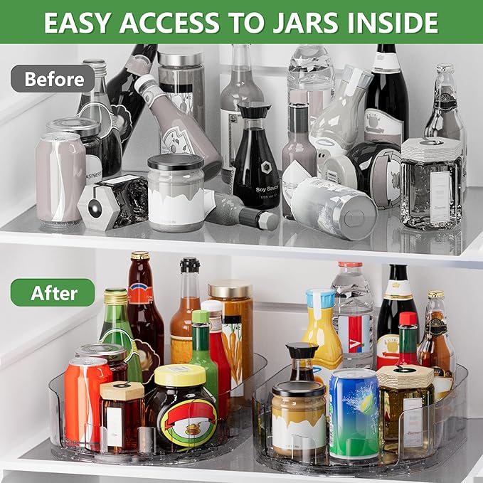 Lazy Susan Organizer for Refrigerator, 13.5'' x 8.5'' Clear Rectangular Turntable Fridge Organizer for Condiments in Refrigerator, Cabinet, Pantry, or Kitchen Countertop (1 Pack)