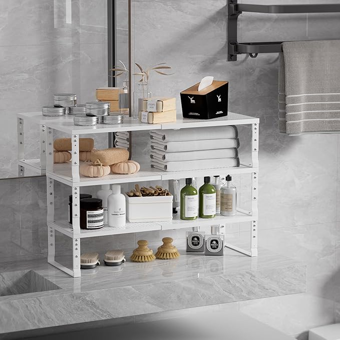 Expandable Spice Rack & Kitchen Cabinet Organizer - Stackable, Adjustable Shelves for Cabinets, Countertops, Cupboards & Pantries(3 Packs/Medium/White)