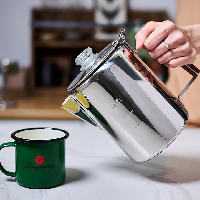 ZOWIE KING Camping-Fire Coffee Percolator Stovetop Pot- Stainless Steel Stove top Coffee Pot, Unleash Flavor in the Great Outdoors (9 Cups)