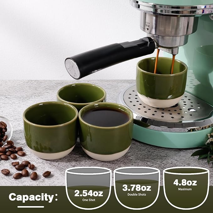 Ceramic Espresso Cups Set, Espresso Coffee Mugs, Special Glazed Demitasse Cups Expresso Coffee Cup for Espresso Machine (Jade Green)