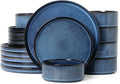 MONITO Ceramic Dinnerware Sets for 6, 18PCS Stoneware Plates and Bowls Sets, Reactive Glaze Dish Set, Chip and Scratch Resistant Double, Microwave and Dishwasher Safe, Dark Blue