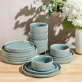 GBHOME 12-Piece Stoneware Dinnerware Set for 4 – Ribbed Ceramic Plates and Bowls, Scratch-Resistant, Microwave & Dishwasher Safe, Reactive Glaze, Malachite Green
