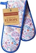 Maison d' Hermine Double Oven Mitts 100% Cotton 7"x35" Double Oven Mitt Heat Resistant BBQ Cooking Gloves with Loop Baking Grilling Gifts for Mothers Day Spring Summer (Indian Floral)