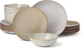 Oneida Dinnerware Set, Organic Shades Oatmeal 18-Piece Dinnerware Set, Service For 6, Stoneware Material, Dishwasher And Microwave Safe, Bowls, Plates And Bowls, Dinner Dishes, Plates (Tan, 18 Piece)