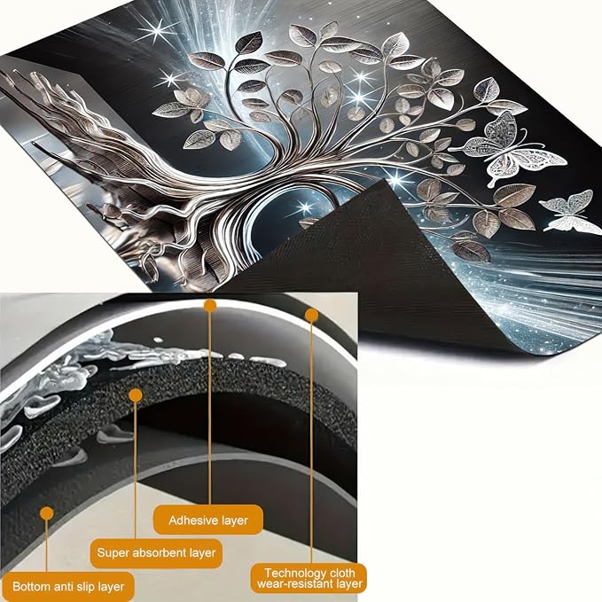 HOMETITUTE Tree Butterfly Stove Top Cover for Electric Stove Diatomite Dish Drying Mat Floral Embossed Kitchen Protector 28x20 Inch Heat Resistant Pad Coffee Station Mat