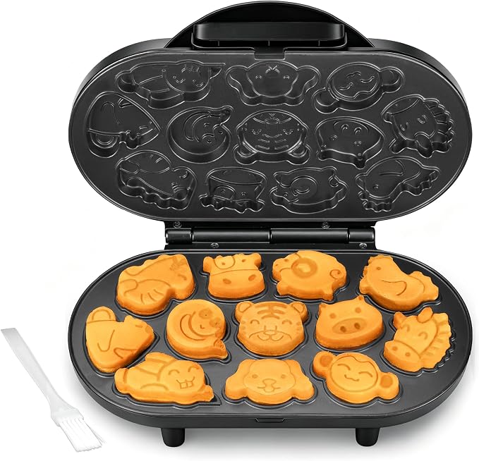 SugarWhisk Animal Mini Waffle Maker for Kids, Mini Pancakes Maker Machine with 12 Different Animal Pancake Molds, Small Waffle Maker Iron, Excellent Christmas Gift for Kids & Adult, Graphite