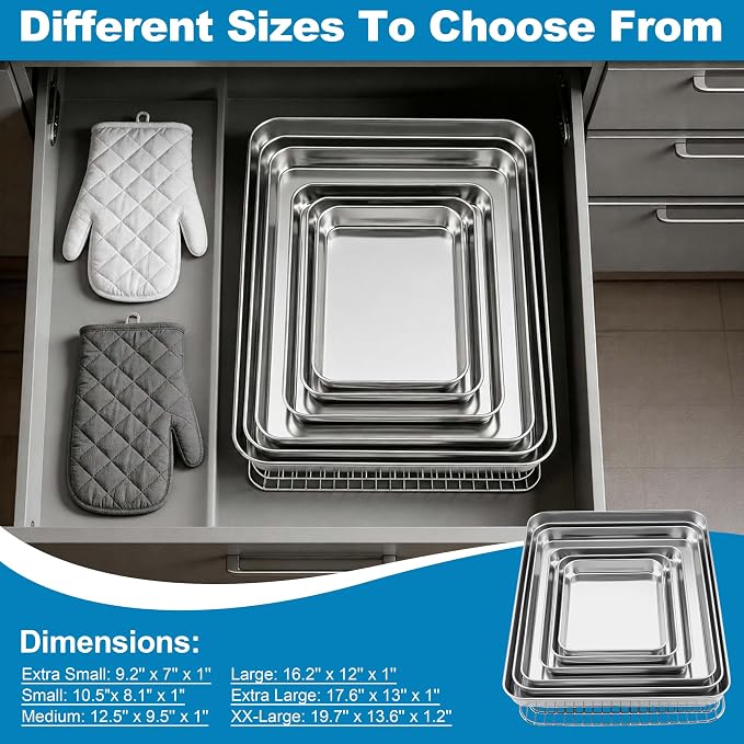 Herogo Small Baking Sheet with Wire Rack Set(1 Pans + 1 Racks), 10.5"x 8" x 1" Stainless Steel Cookie Sheet Bakeware Set for Oven, Nontoxic & Easy Clean