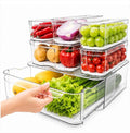 SMRCAD Refrigerator Organizers and Storage, 6 Pack with 1 Pull-Out Drawer and 5 Lidded Bins, Fruit Storage Containers for Fridge with Drain Trays, Helps Keep Produce Fresh