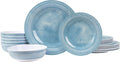 AELS Melamine Dinnerware Set of 18 Pcs, Dinner Dishes Set for Indoor and Outdoor Use, Melamine Plates and Bowls Set for 6, Dishwasher Safe, Lightweight Unbreakable, BPA Free, Blue