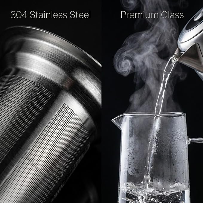 Cold Brew Coffee Maker & Ice Tea Maker, 1.4L/48oz Cold Brew Pither, Borosilicate Glass Carafe with Stainless Steel Filter, Airtight Lid, Dishwasher Safe, Easy to Use | Mannual & Brush Included