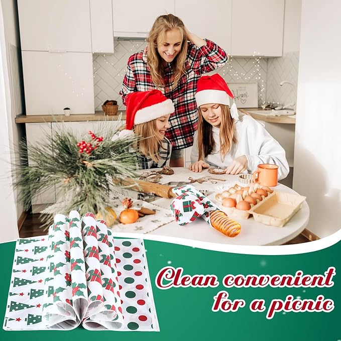 Reallnaive 600 Pcs Christmas Gift Wax Paper Sheets 12 x 12 Inch Parchment Deli Tissue Paper Sandwich Wrapping Sheets Food Basket Liners for Kitchen Restaurant Baking Supplies, 6 Styles