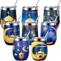 Sliner 8 Pcs Ramadan Mubarak Gifts Islamic Eid Tumbler with Lid 12oz Stainless Steel Muslim Gifts Mug Tumbler Double Insulated Coffee Cup Travel Mug for Muslim Islam Festival Holiday Favors