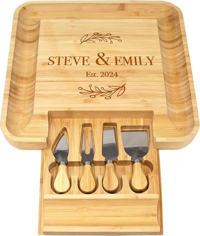 ROYALHOUSE Personalized Cheese Board, Custom Bamboo Engraved Customized Gifts Bridal Shower Gifts Perfect for Personalized Wedding